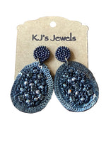 Load image into Gallery viewer, Pair of gray beaded earrings on a &#39;KJ&#39;s Jewels&#39; branded card 
