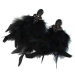 Load image into Gallery viewer, Black feathered earrings with gemstones on a white background

