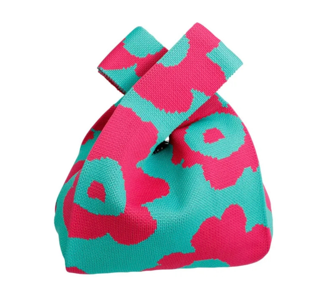 Ladies' Pink/Green Knit Top Handle Handbag/Wristlet/Purse