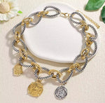 Load image into Gallery viewer, Chain Link Necklace with Coin Pendants

