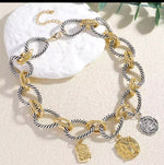 Load image into Gallery viewer, Chain Link Necklace with Coin Pendants
