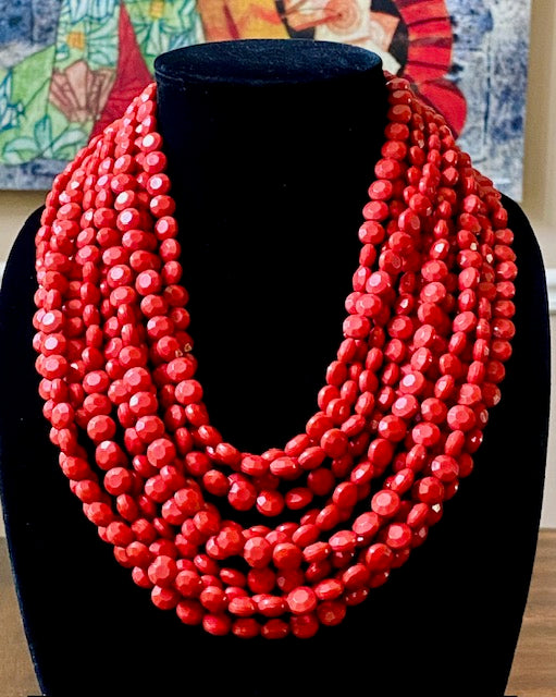 Ladies' Red Multi-Strand Beaded Necklace