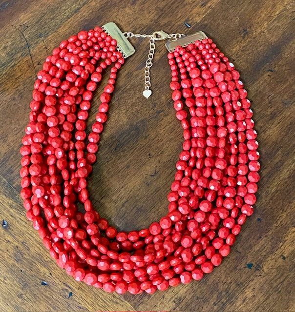 Ladies' Red Multi-Strand Beaded Necklace