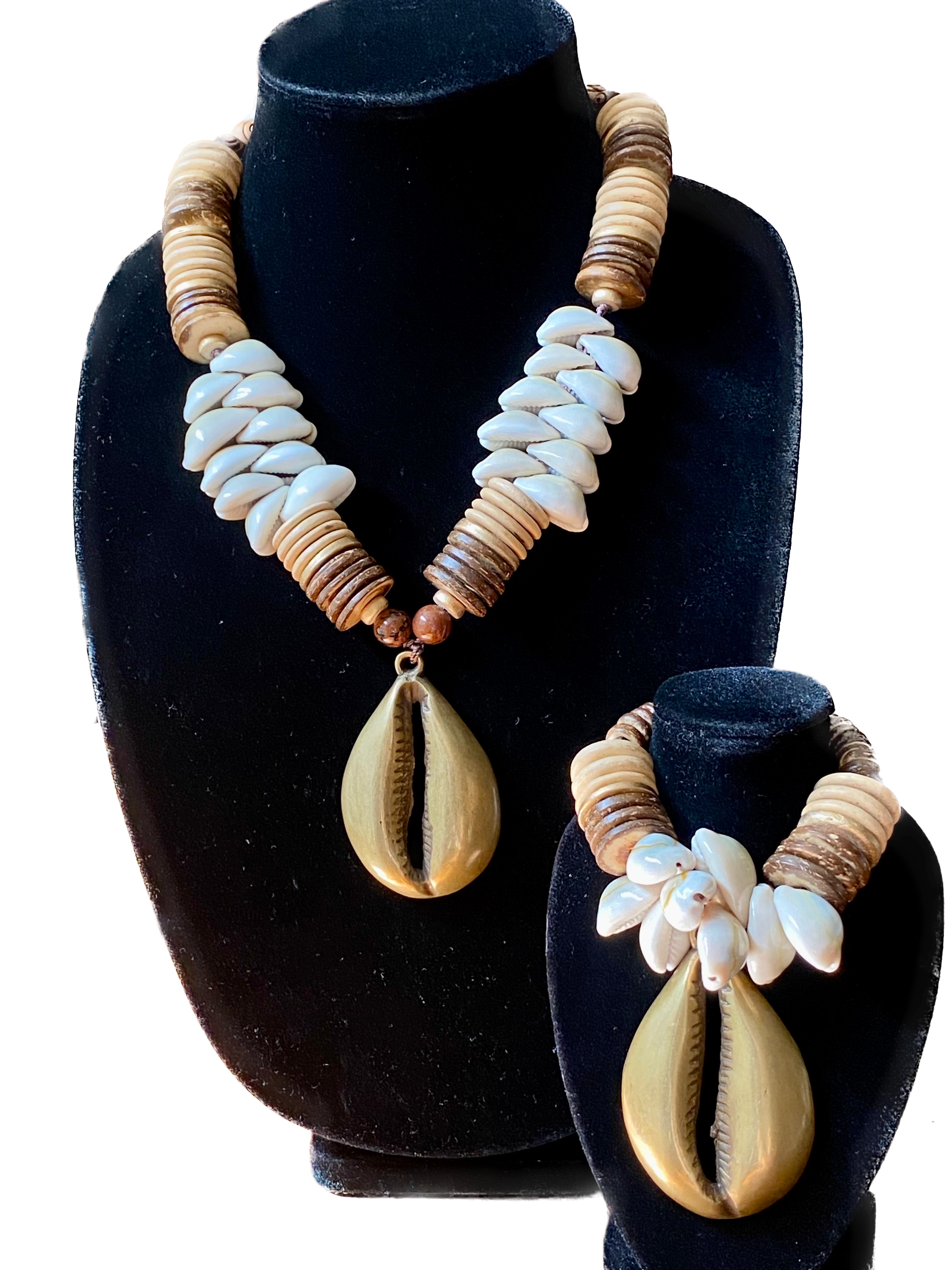 Handcrafted African Inspired Large Cowrie Shell Pendant Necklace