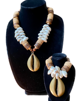 Load image into Gallery viewer, Handcrafted African Inspired Large Cowrie Shell Pendant Necklace
