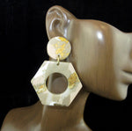 Load image into Gallery viewer, Ladies Light Brown and Gold Clay Dangle Earrings
