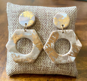 Ladies Light Brown and Gold Clay Dangle Earrings