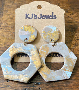 Ladies Light Brown and Gold Clay Dangle Earrings