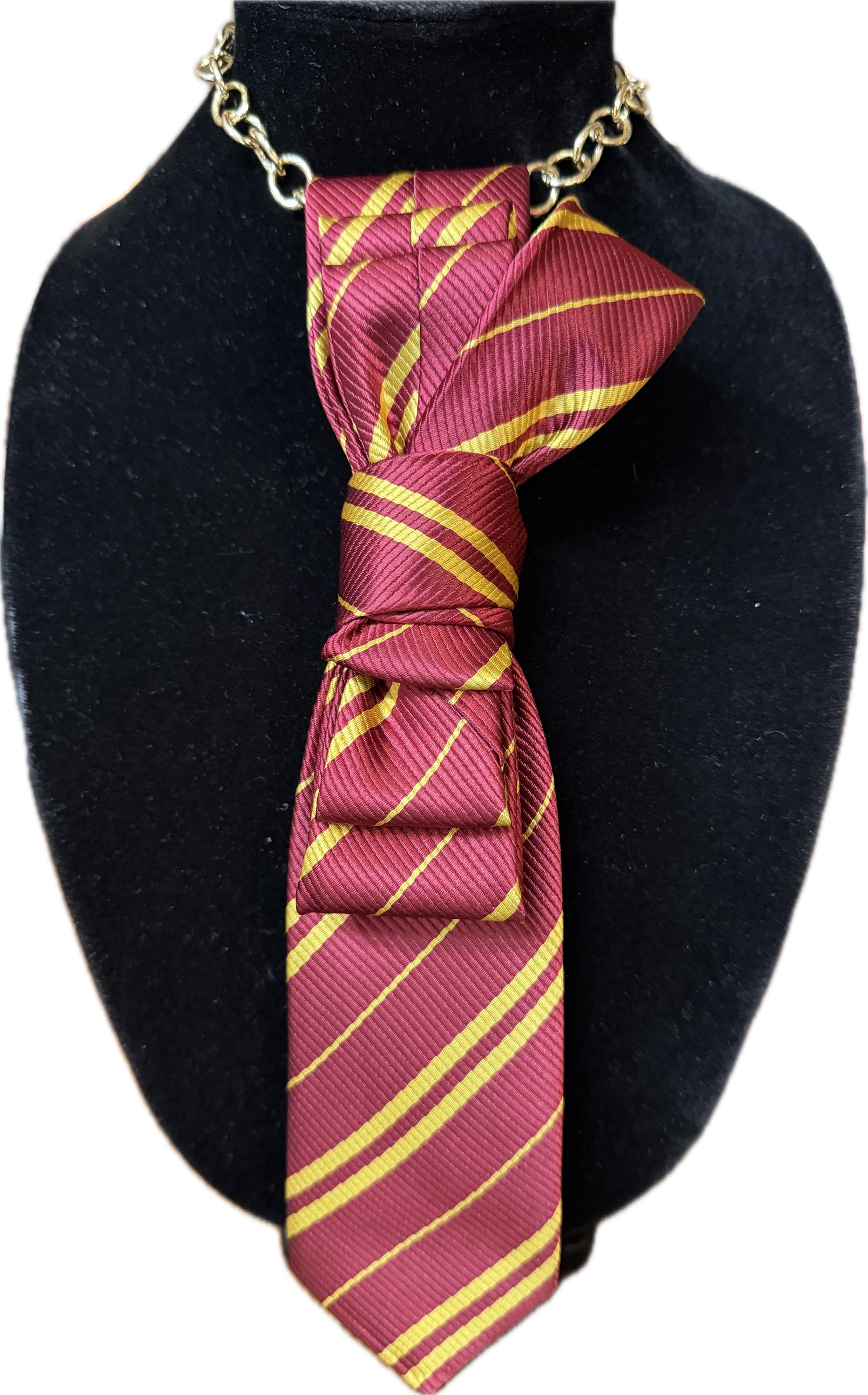 Striped Maroon and Gold Necktie Necklace