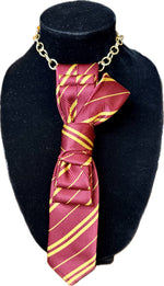 Load image into Gallery viewer, Striped Maroon and Gold Necktie Necklace

