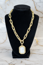 Load image into Gallery viewer, Matte Gold Chain Link Statement Necklace with Mother of Pearl Pendant
