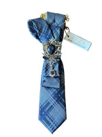 Load image into Gallery viewer, Blue/Metallic Plaid Necktie Necklace
