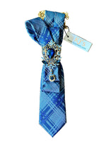 Load image into Gallery viewer, Blue/Metallic Plaid Necktie Necklace
