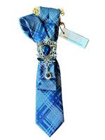 Load image into Gallery viewer, Blue/Metallic Plaid Necktie Necklace
