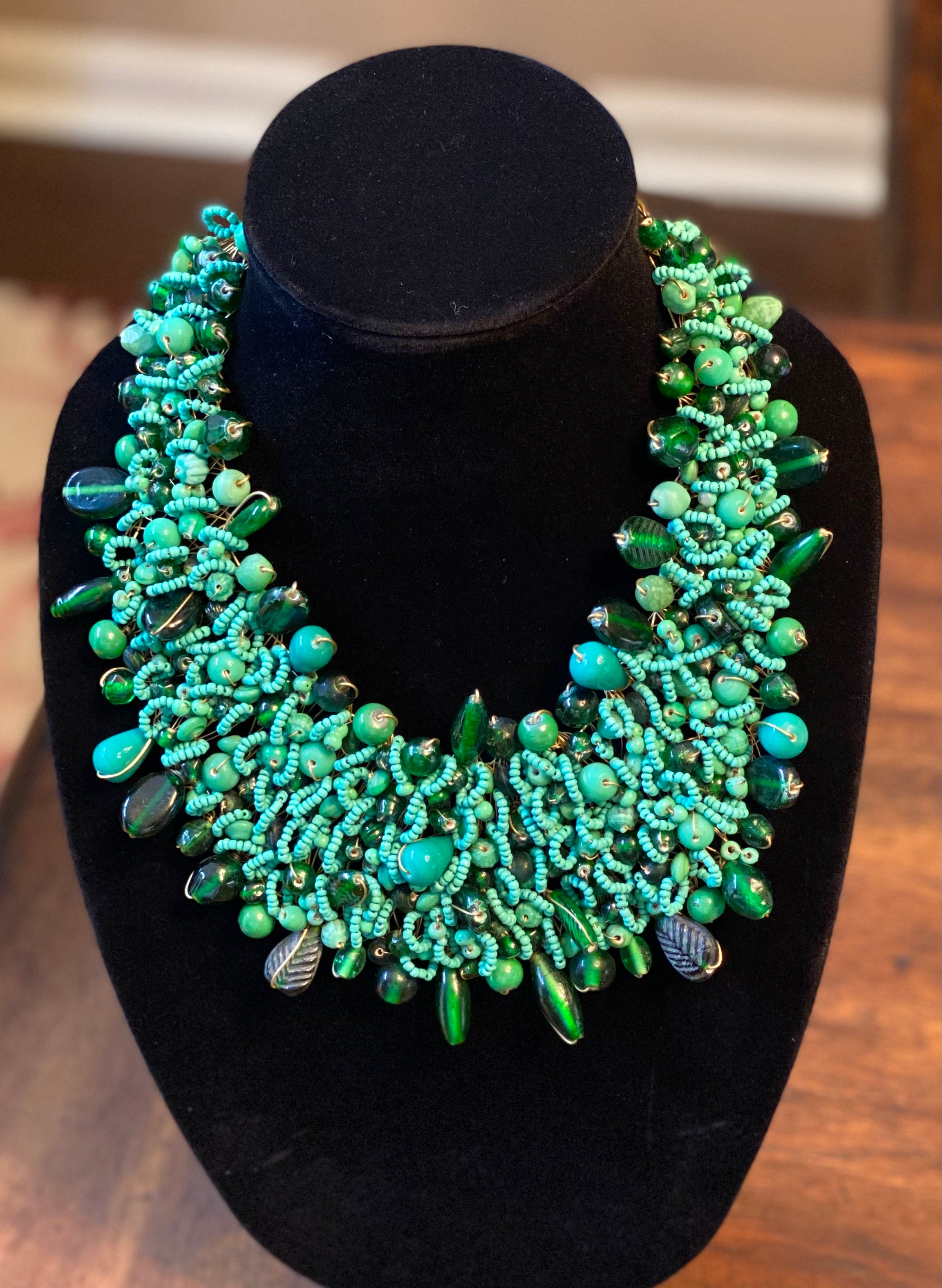 Mixed Bead Statement Bib Necklace