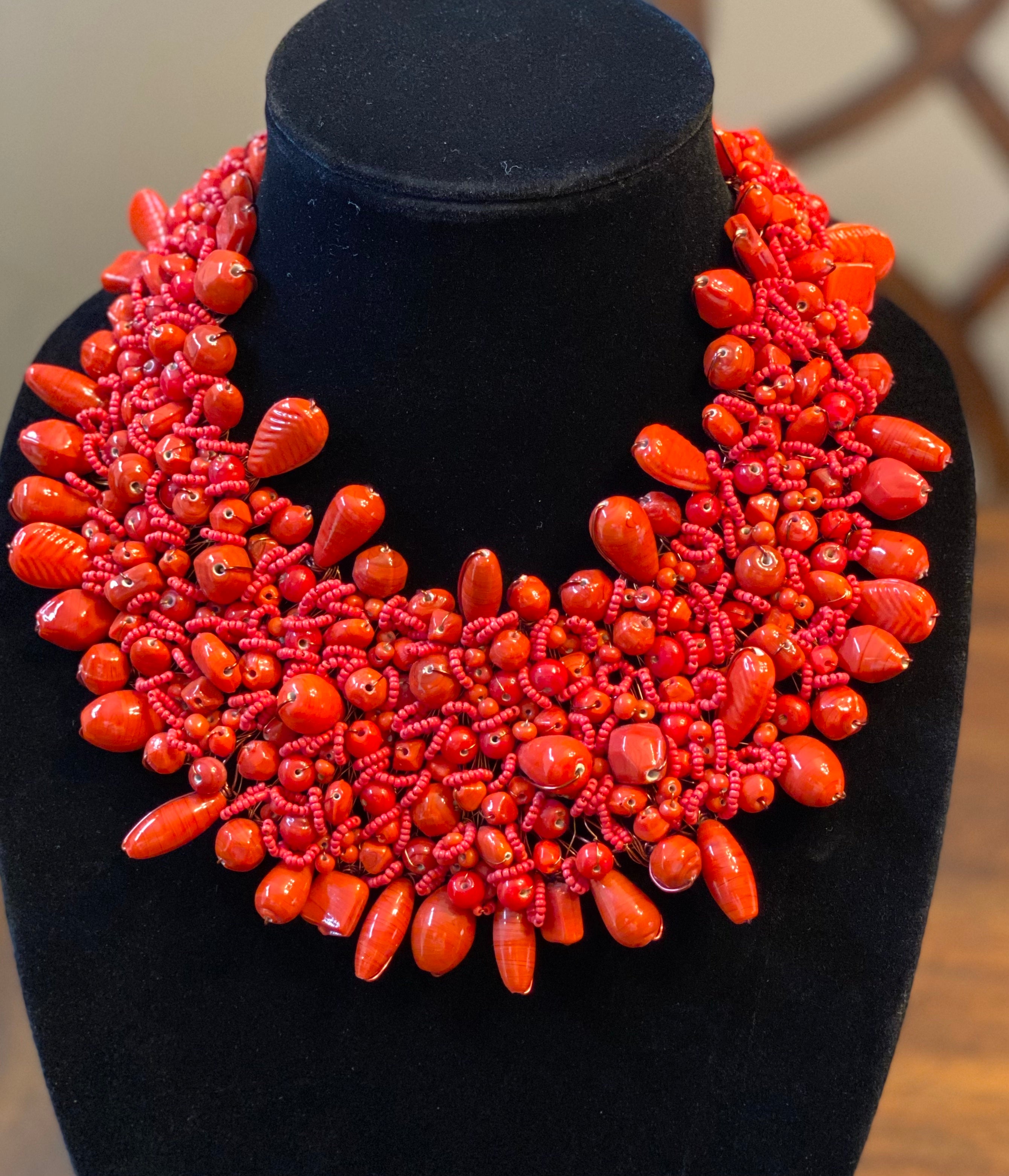 Mixed Bead Statement Bib Necklace