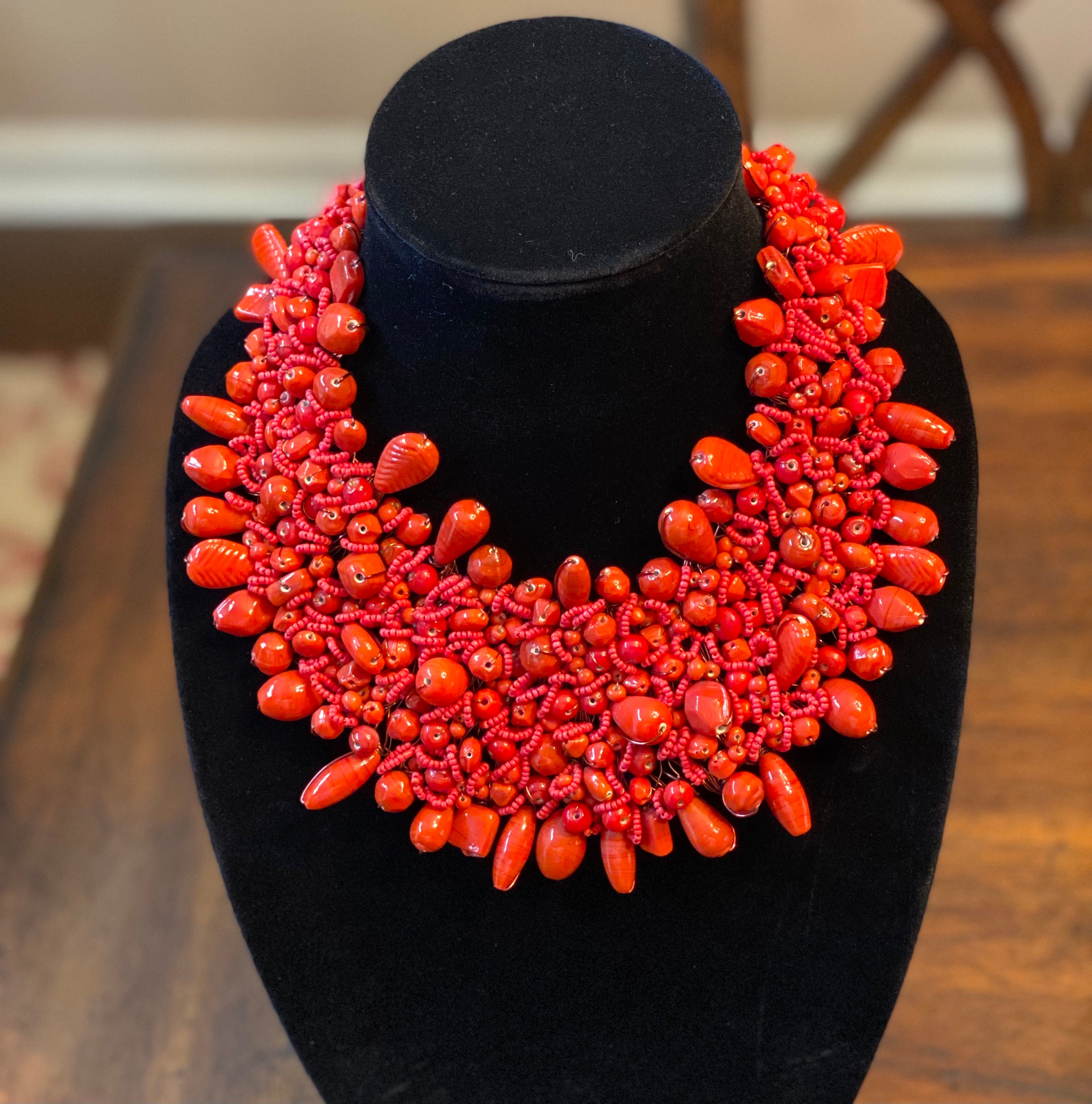 Mixed Bead Statement Bib Necklace