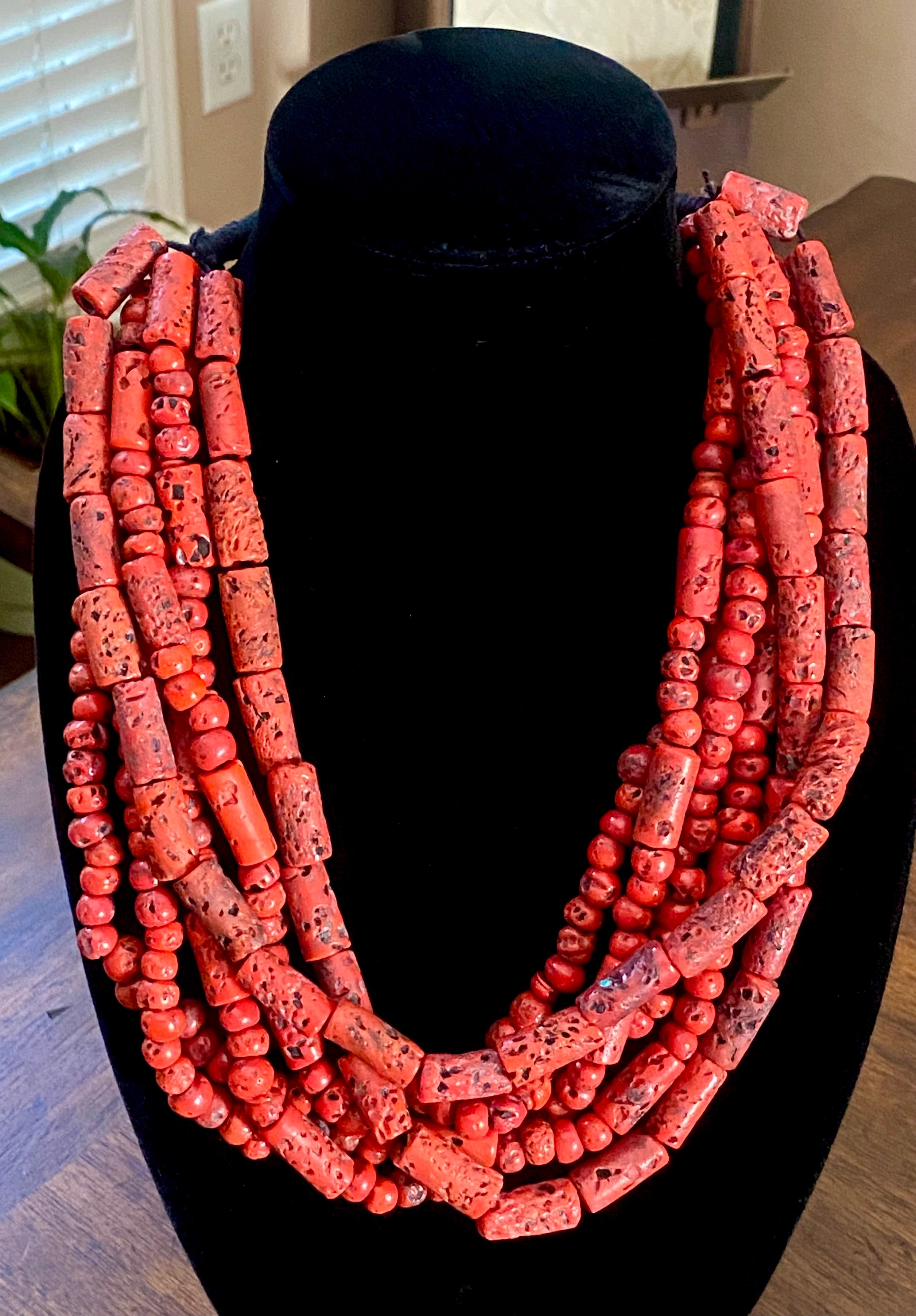 Multi-Strand Coral Statement Necklace