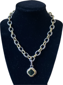 Ladies' Chain Link Clover Pendant Necklace Set