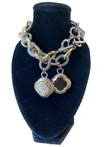 Ladies' Chain Link Clover Pendant Necklace Set