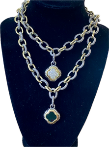Ladies' Chain Link Clover Pendant Necklace Set