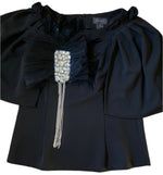 Load image into Gallery viewer, Black Oversized Tulle/Feather Brooch
