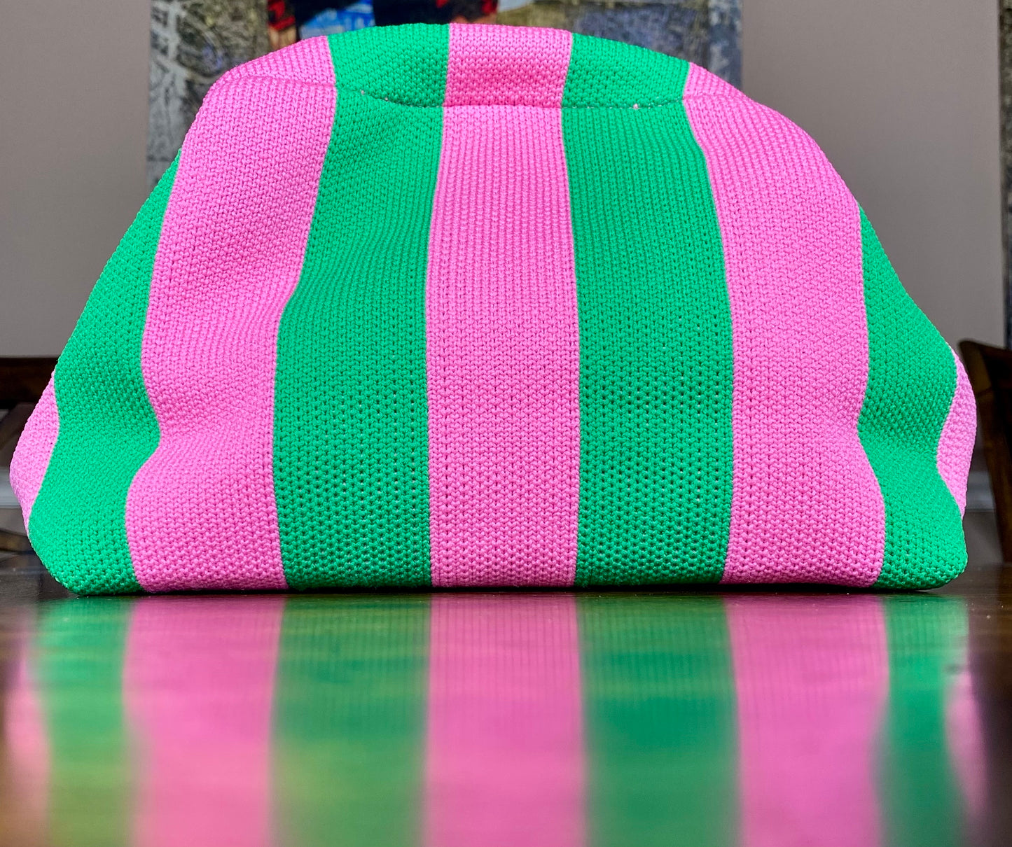 Pink/Green Striped Fabric Clutch/Handbag/Purse