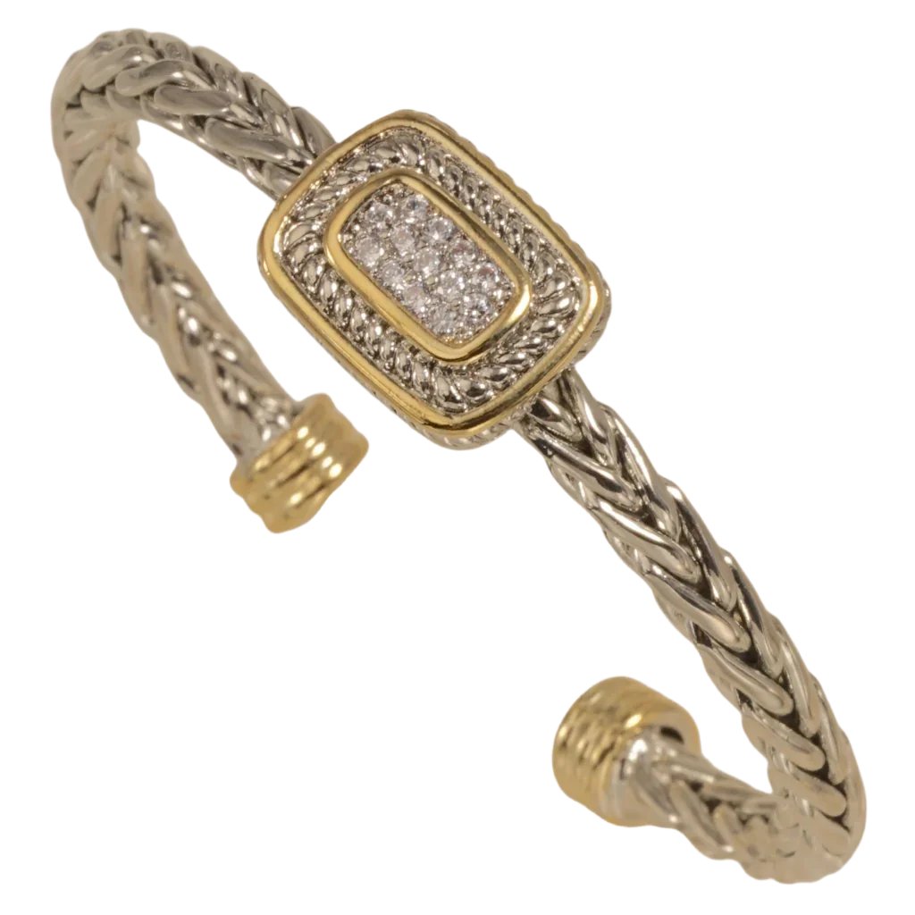 Rhinestone Rectangular Braided Bracelet Cuff
