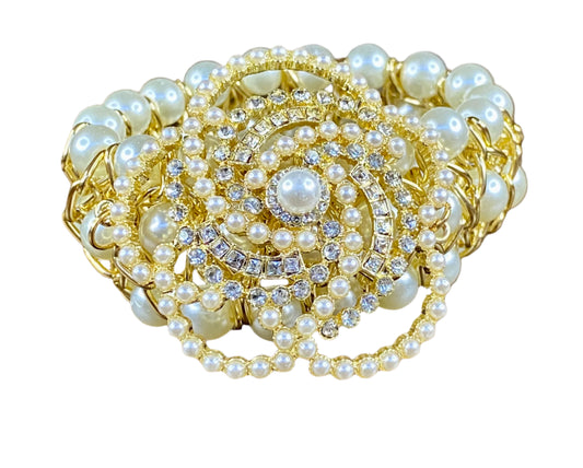 Rhinestones/Pearls Flower Stretch Bracelet