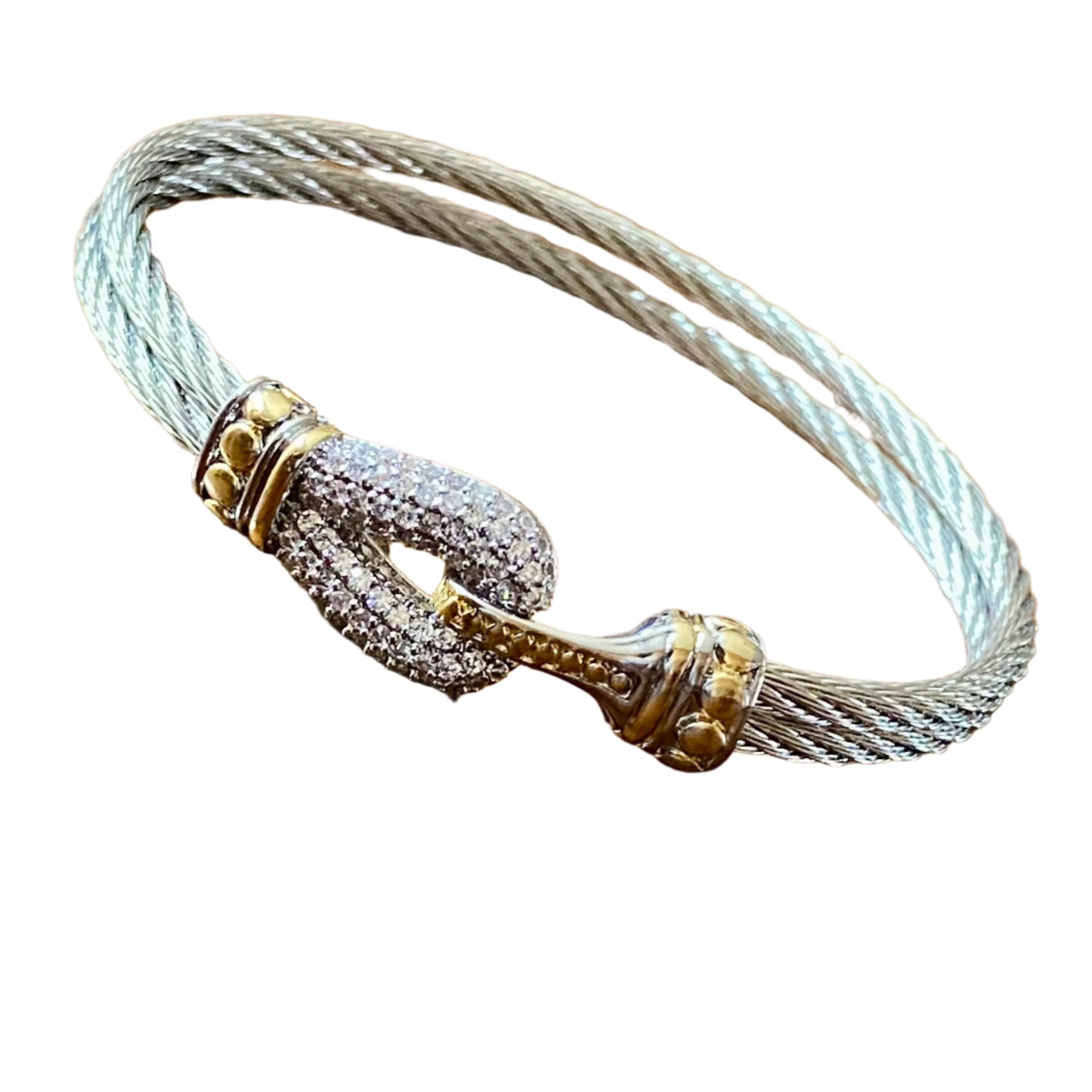 Rope Bangle Bracelet with Pave Hook Closure