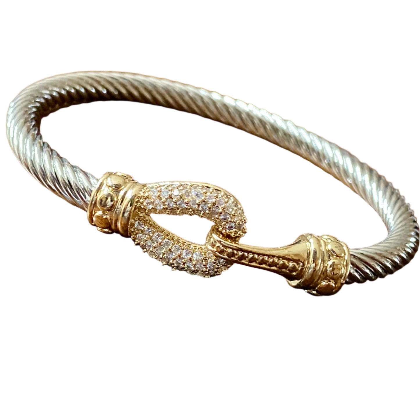 Rope Bangle Bracelet with Pave Hook Closure