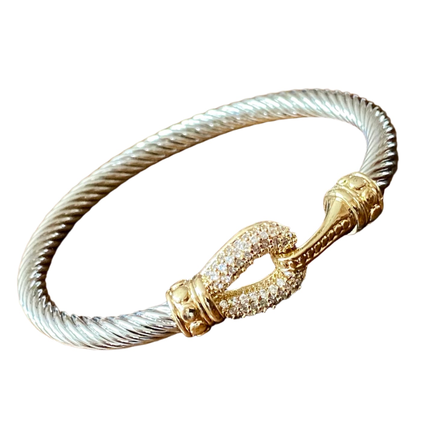 Rope Bangle Bracelet with Pave Hook Closure