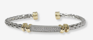 Two-Toned Micro Pave Cuff Bracelet with Accent Bar