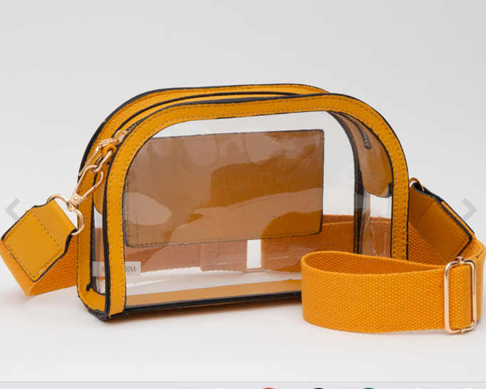 Gold Faux Leather Transparent Crossbody Stadium Bag