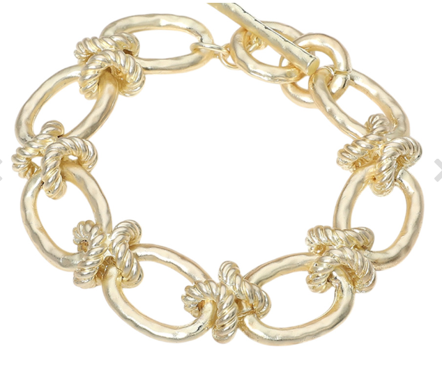 Gold Plated Hammered Matte Chunky Link Toggle Bracelet – KJ's