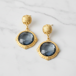 Load image into Gallery viewer, Ribbed Stud Faceted Pearl and Stone Drop Earrings
