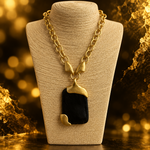 Load image into Gallery viewer, Gold Tone Statement Necklace with Black Resin Pendant

