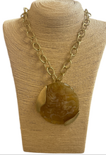Load image into Gallery viewer, Gold Tone Statement Necklace with Round Resin Pendant

