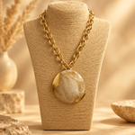 Load image into Gallery viewer, Gold Tone Statement Necklace with Round Resin Pendant
