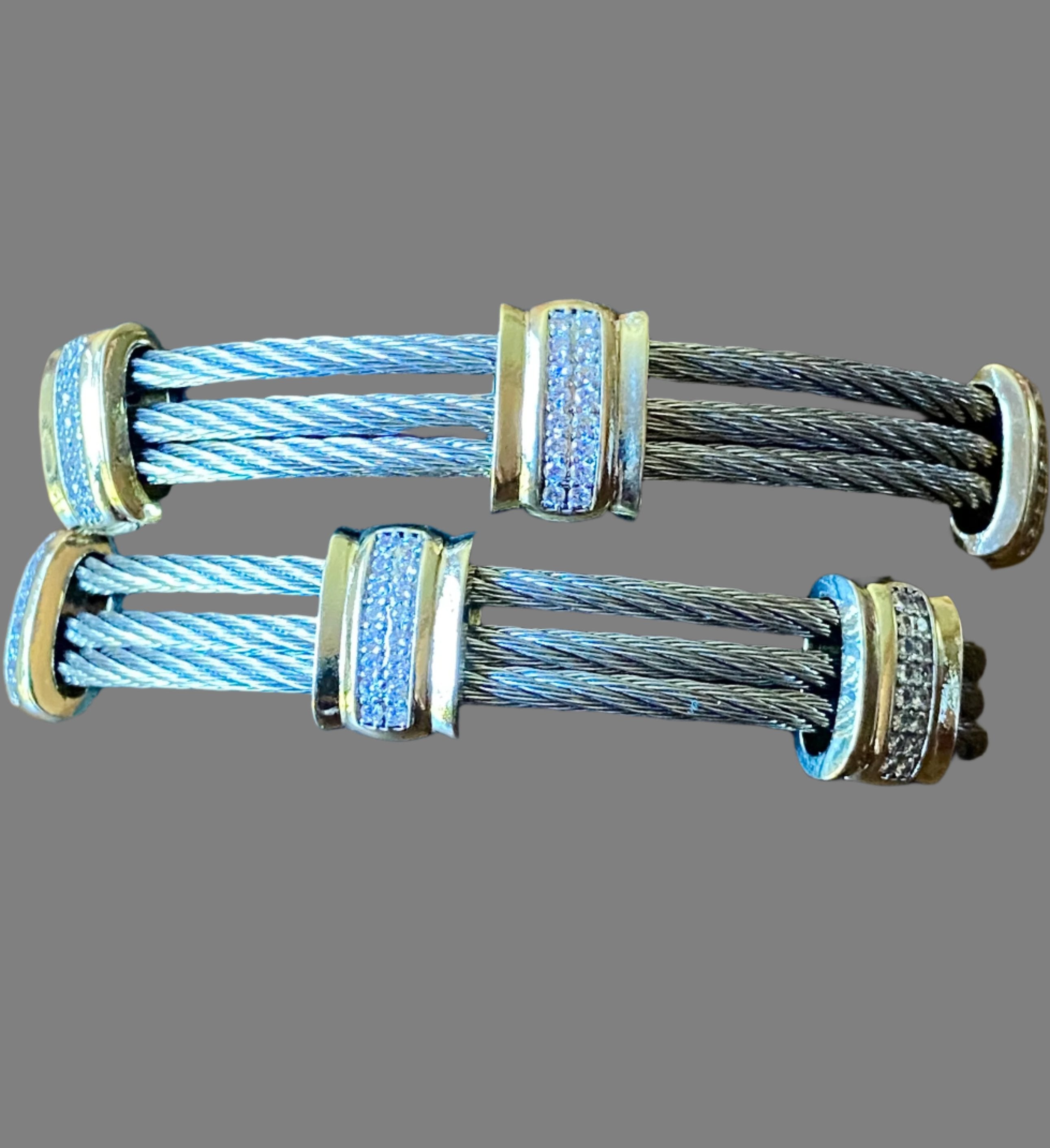 Silver/Gold Two- Toned Twisted Cable Wire Bracelet Cuff with Accent Beads