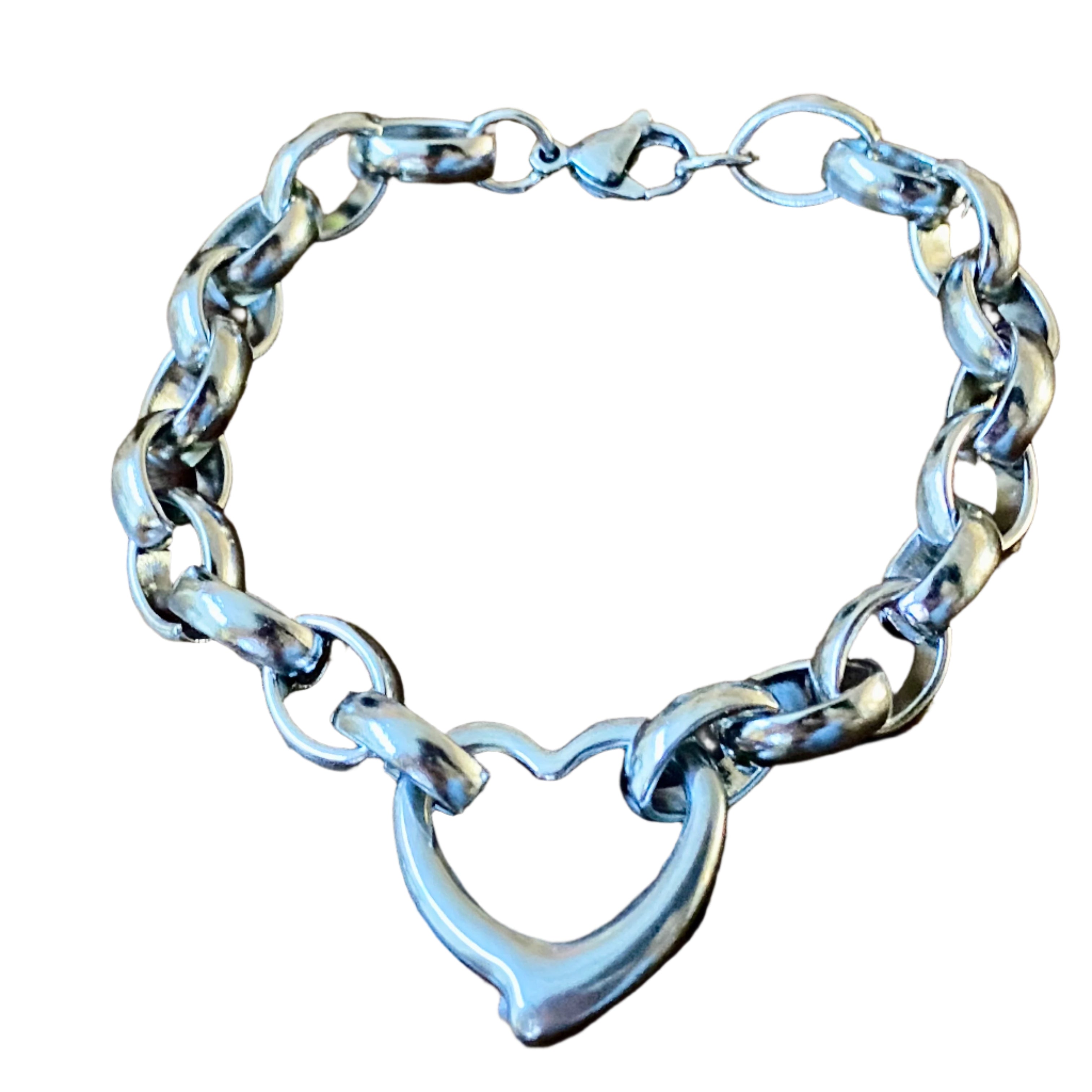 Stainless Steel Rolo Chain Heart/Love Bracelet