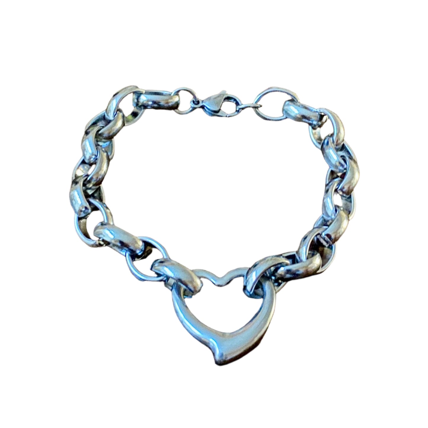 Stainless Steel Rolo Chain Heart/Love Bracelet