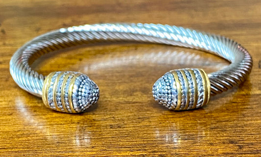 Ladies' Stainless Steel Silver and Gold Cable Wire Bracelet