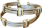 Load image into Gallery viewer, Silver/Gold Two- Toned Twisted Cable Wire Bracelet Cuff with Accent Beads
