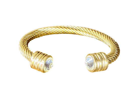 Ladies' Thick Cuff Bangle Bracelet with Rhinestone End Caps