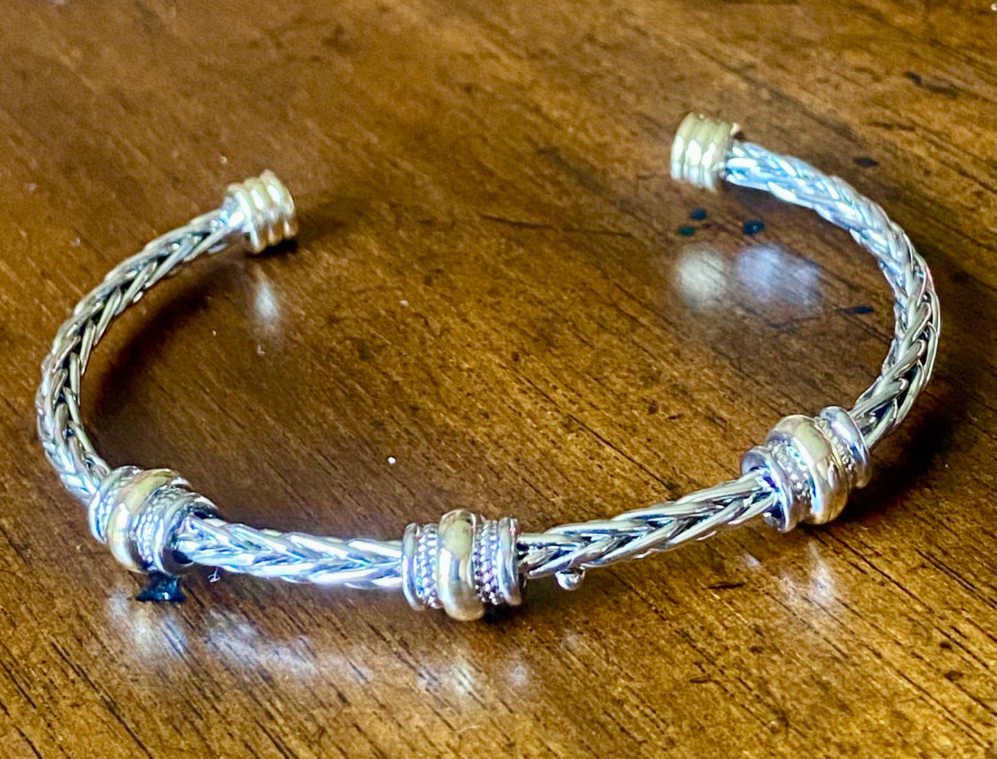 Thin Cable Wire Cuff with Triple Accent Beads