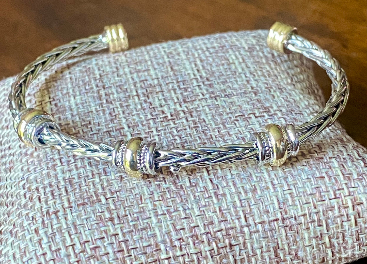 Thin Cable Wire Cuff with Triple Accent Beads