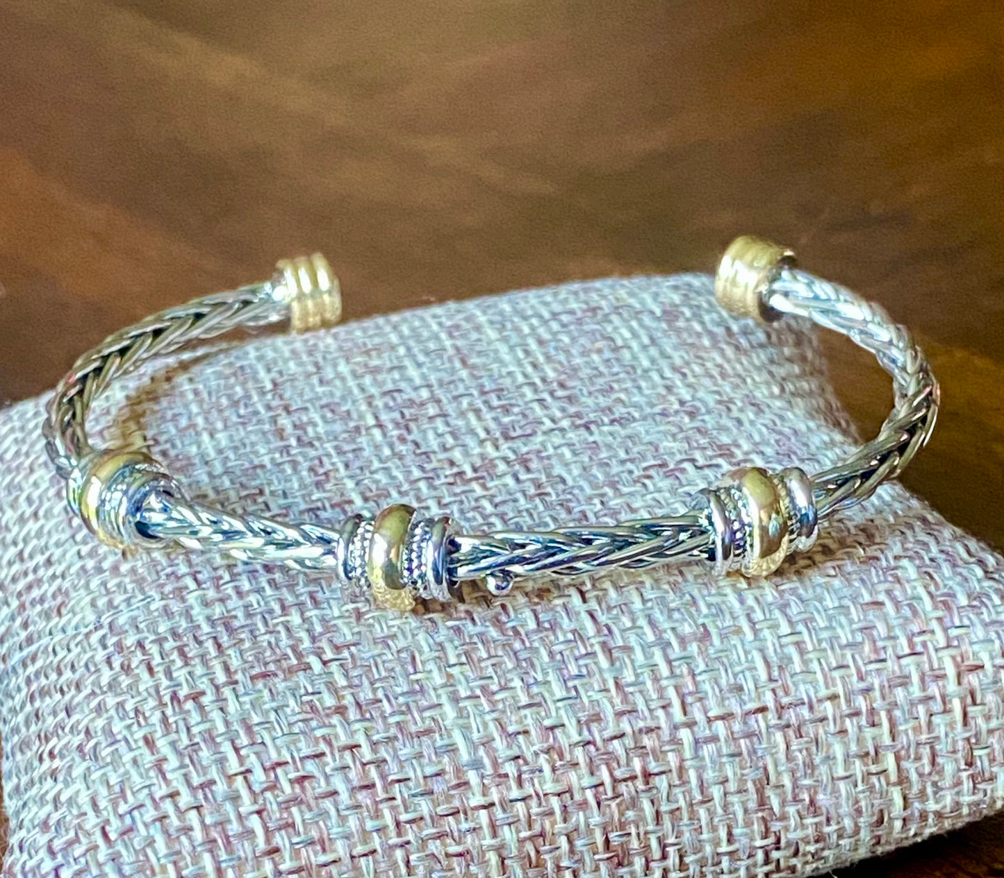 Thin Cable Wire Cuff with Triple Accent Beads