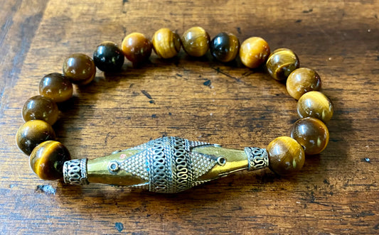 Men's Tiger's Eye Bracelet with Tribal Bead