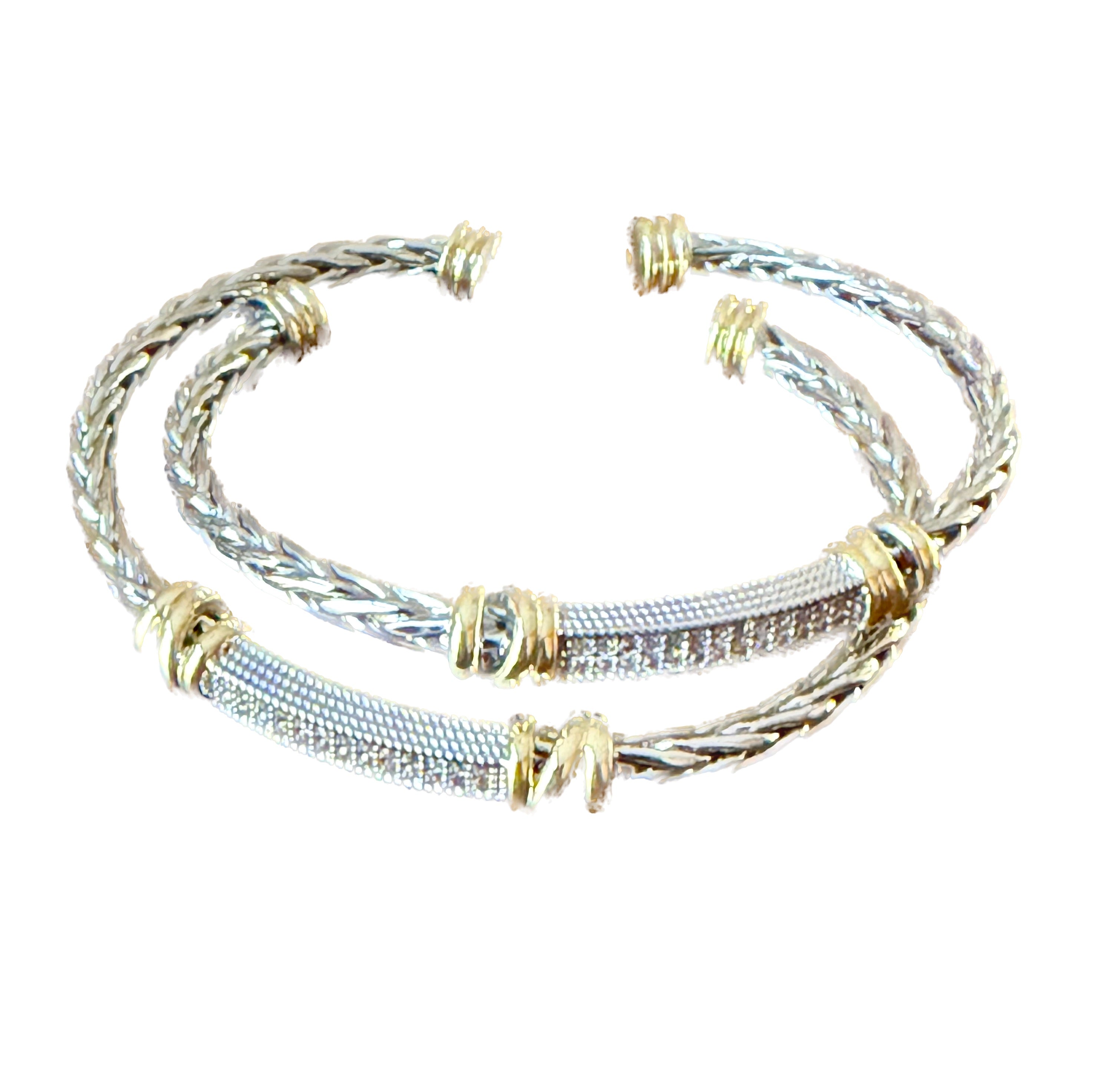 Two-Toned Micro Pave Cuff Bracelet with Accent Bar